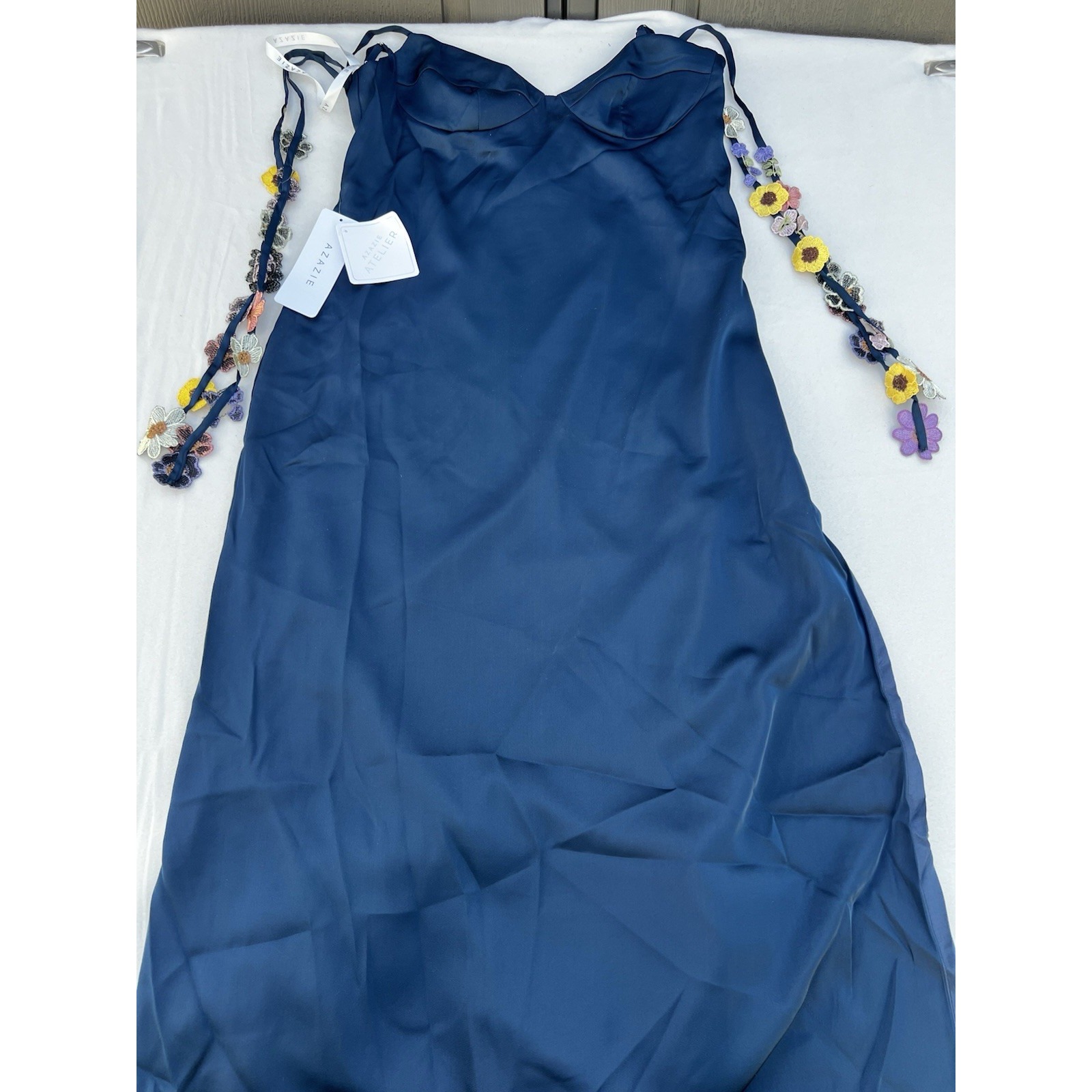 Azazie Atelier Lorelei Navy Multi Floral Maxi Dress Women's Size 14